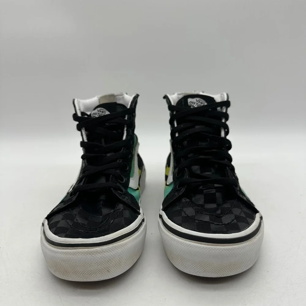 Vans 721454 Sk8‎ Hi Zip Kids Size 2.5 Youth Flame Checkered High Top Sneakers
